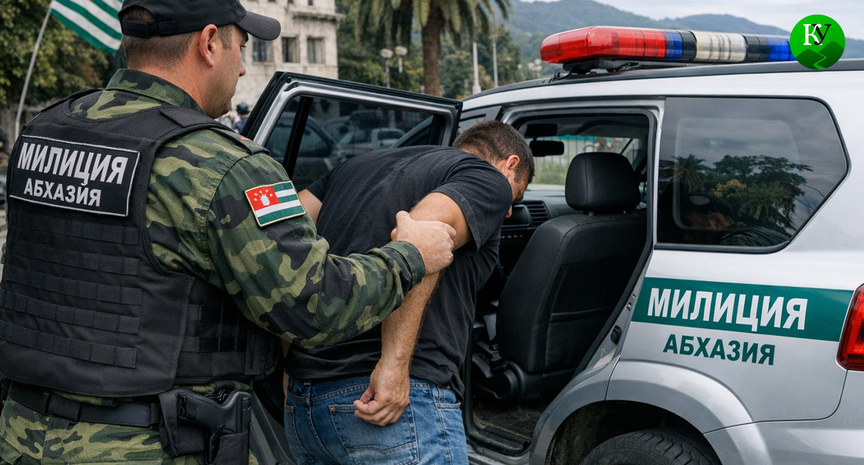 Задержание в Абхазии. Иллюстрация создана «Кавказским узлом» с помощью ИИ в программе Copilot Задержание в Абхазии. Иллюстрация создана «Кавказским узлом» с помощью ИИ в программе Copilot