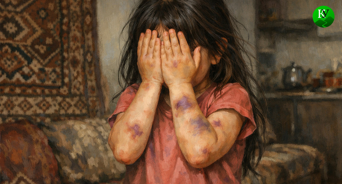 Девочка с синяками. Иллюстрация создана «Кавказским узлом» с помощью ИИ в программе Copilot