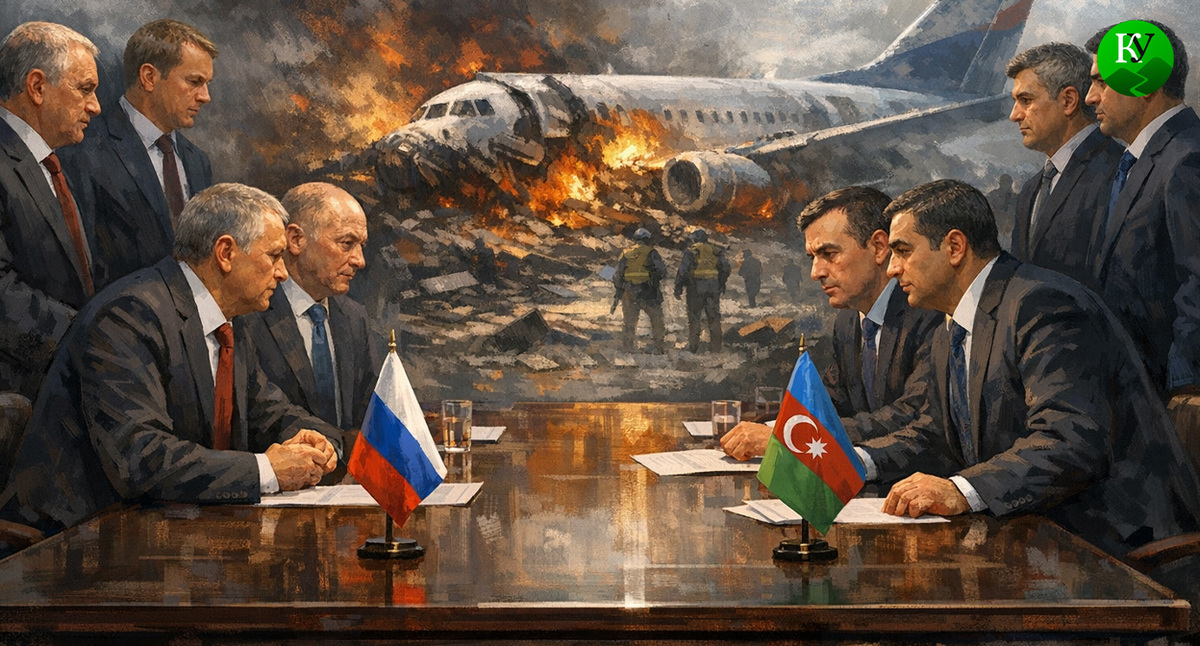 Переговоры об урегулировании последствий катастрофы самолета авиакомпании AZAL. Иллюстрация создана «Кавказским узлом» с помощью ИИ в программе Copilot
