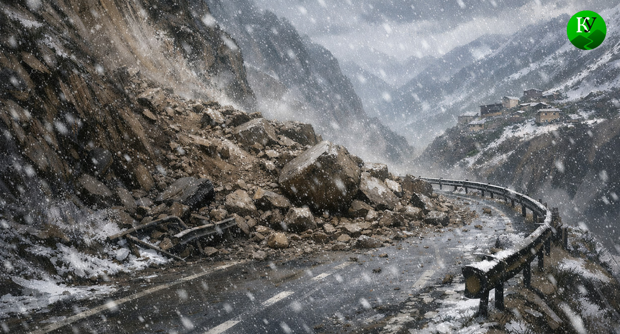 Оползень на горной дороге. Иллюстрация создана «Кавказским узлом» с помощью ИИ в программе Copilot Оползень на горной дороге. Иллюстрация создана «Кавказским узлом» с помощью ИИ в программе Copilot