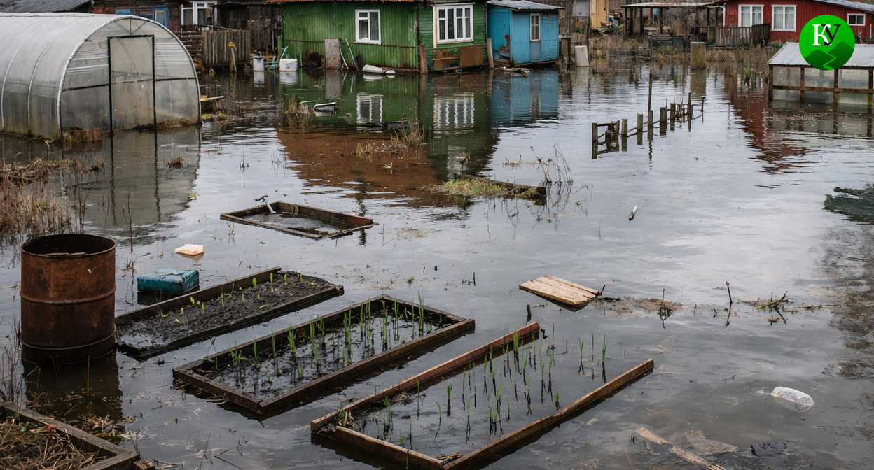Затопленный участок. Иллюстрация создана «Кавказским узлом» с помощью ИИ в программе Copilot