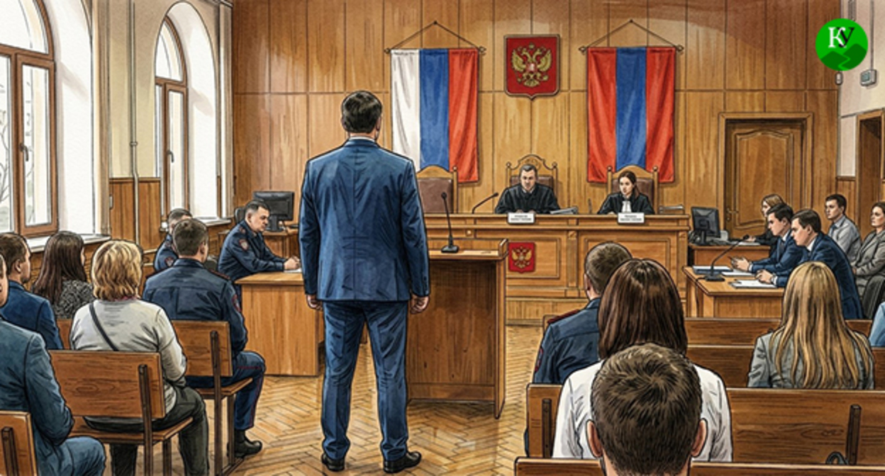 Мужчина в зале суда. Иллюстрация создана "Кавказским узлом" при помощи ИИ в программе Copilot