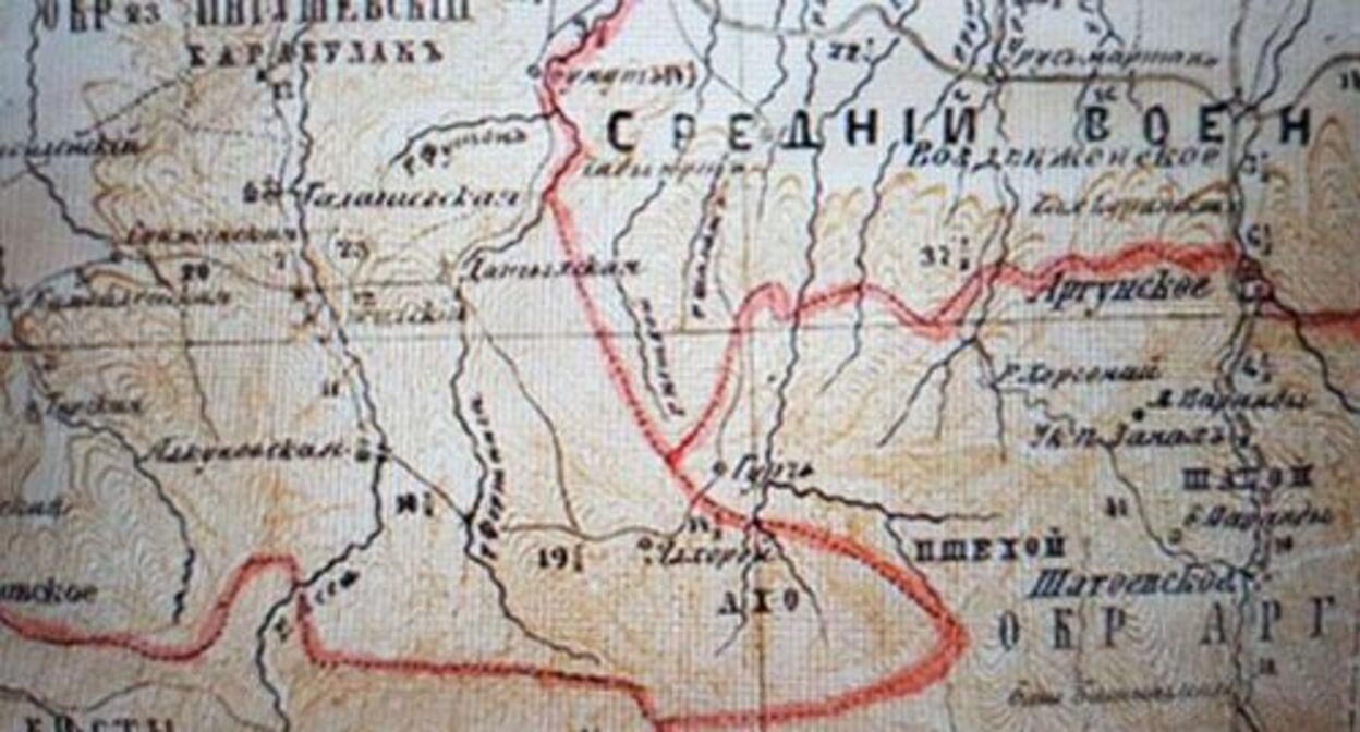 Фрагмент Дорожной карты Кавказского края, выставленной на торги аукционным домом "Литфонд" . Фото "Кавказского узла". Фрагмент Дорожной карты Кавказского края, выставленной на торги аукционным домом "Литфонд" . Фото "Кавказского узла".