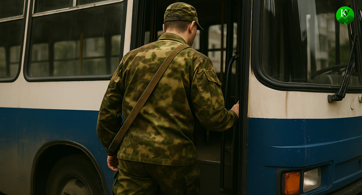 Военный покидает часть. Иллюстрация создана «Кавказским узлом» с помощью ИИ в программе Copilot