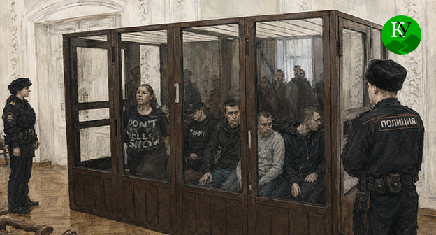 Подозреваемые в зале суда. Иллюстрация создана "Кавказским узлом" при помощи ИИ в программе Copilot Подозреваемые в зале суда. Иллюстрация создана "Кавказским узлом" при помощи ИИ в программе Copilot