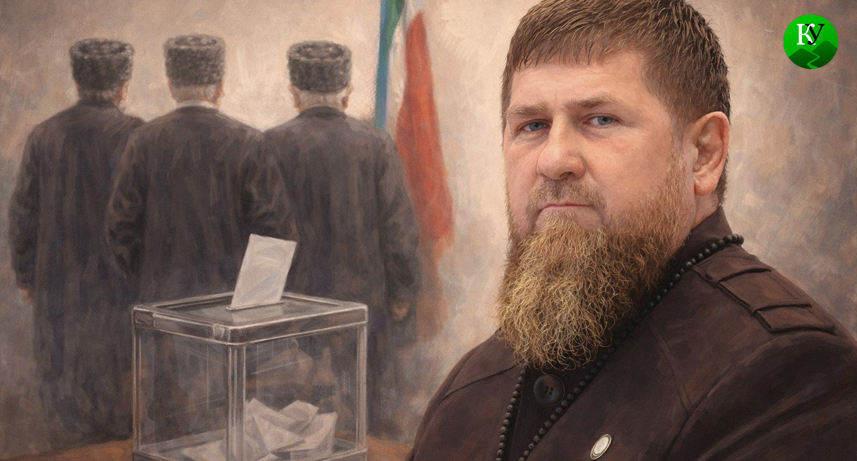 Кадыров и старейшины.Иллюстрация создана «Кавказским узлом» с помощью ИИ в программе Copilot Кадыров и старейшины.Иллюстрация создана «Кавказским узлом» с помощью ИИ в программе Copilot
