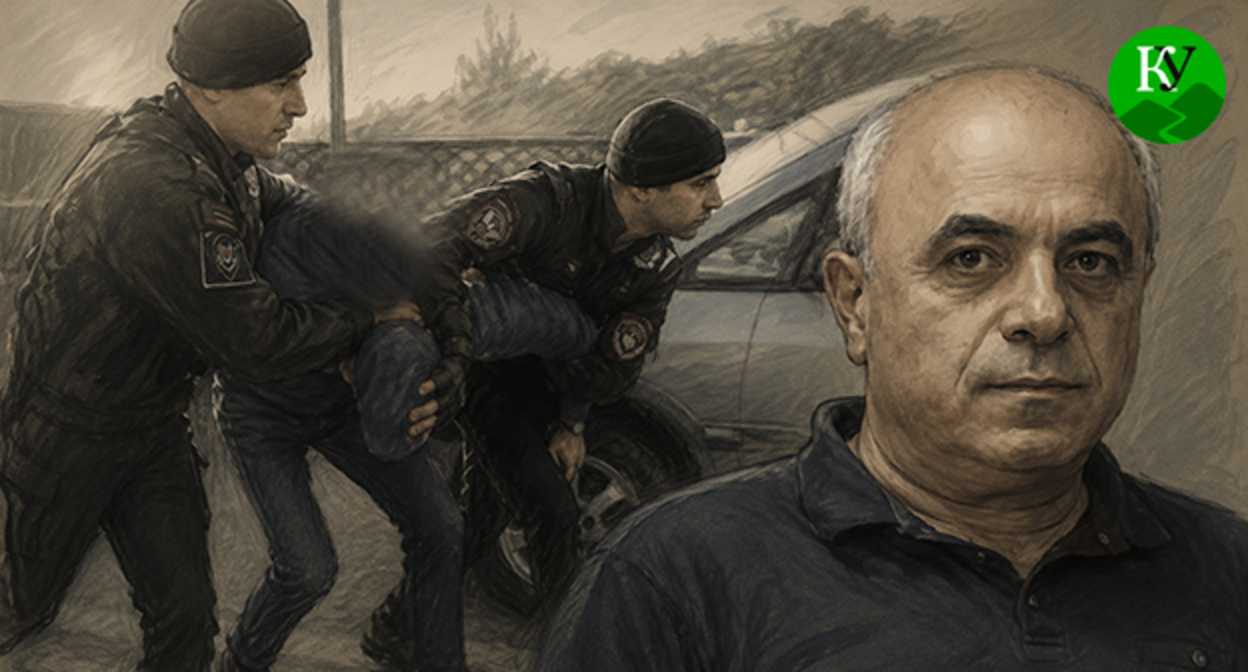 Ерванд Бозоян и полицейские, задерживающие человека. Иллюстрация создана "Кавказским узлом" при помощи ИИ в программе Copilot Ерванд Бозоян и полицейские, задерживающие человека. Иллюстрация создана "Кавказским узлом" при помощи ИИ в программе Copilot