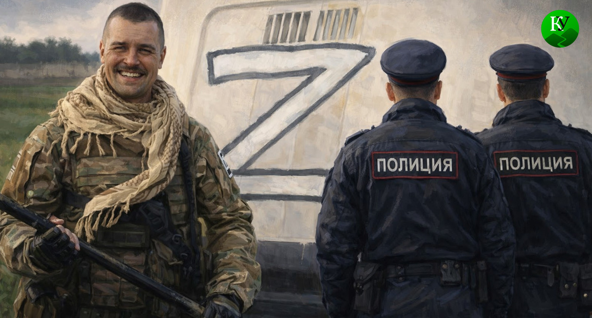 Егор Гузенко и полиция. Иллюстрация создана «Кавказским узлом» с помощью ИИ в программе Copilot