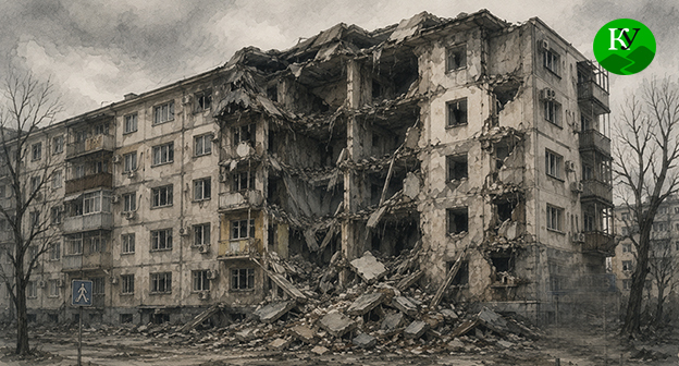 Разрушенный многоэтажный дом. Иллюстрация создана "Кавказским узлом" при помощи ИИ в программе Copilot Разрушенный многоэтажный дом. Иллюстрация создана "Кавказским узлом" при помощи ИИ в программе Copilot