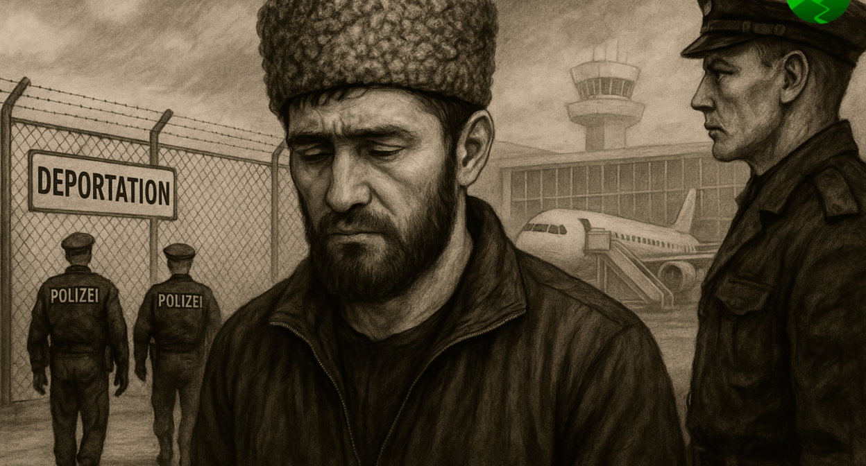 Депортация уроженца Чечни. Иллюстрация создана "Кавказским узлом" с помощью ИИ в программе Copilot.