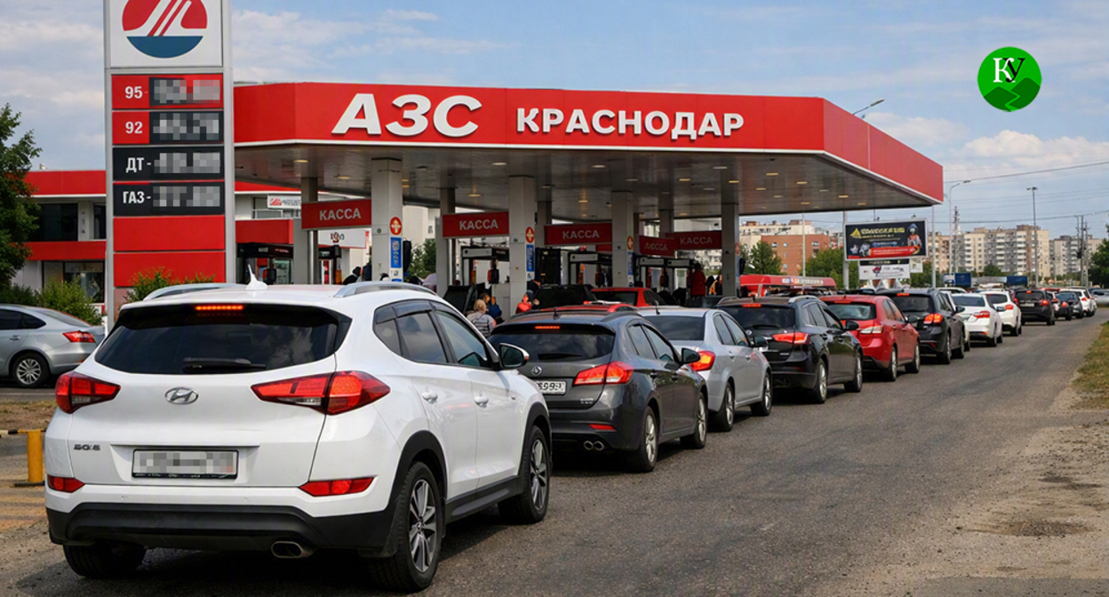 Очередь на АЗС. Иллюстрация создана "Кавказским узлом" при помощи ИИ в программе Copilot
