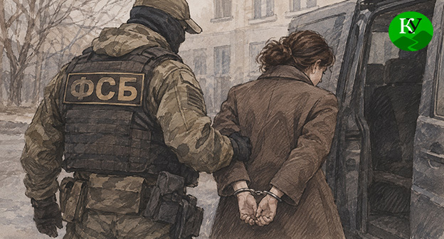 Сотрудник ФСБ задерживает женщину. Иллюстрация создана "Кавказским узлом" при помощи ИИ в программе Copilot Сотрудник ФСБ задерживает женщину. Иллюстрация создана "Кавказским узлом" при помощи ИИ в программе Copilot