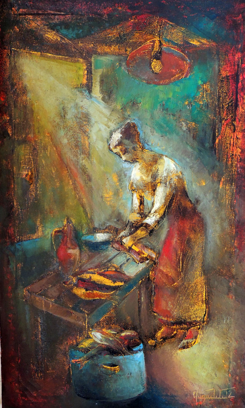 Женщина, чистящая рыбу. Женщина, чистящая рыбу.